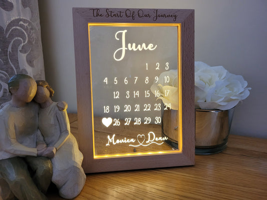 Personalised Calendar Wedding or Anniversary LED Light Gift